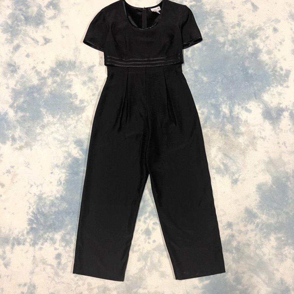 Silky Black Crop JumpSuit Wide with Leg Trousers